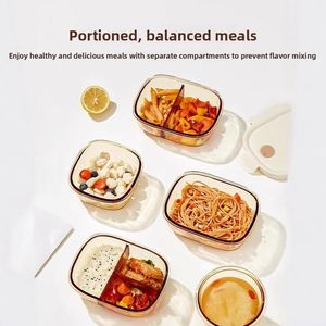 Square Lattice Glass Lunch Box Microwave Safe Airtight Insulated Portable Food <b>Container</b> with Lid for Office Workers Students - Product Image 1