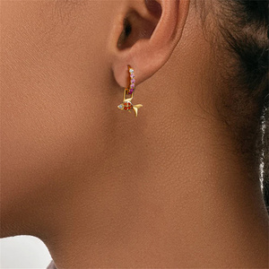 CANNER Boucles d'oreilles créoles Huggie en argent sterling S925 avec zircon couleur été et pendentifs animaux mignons détachables (éléphant, serpent, oiseau) - Product Image 5