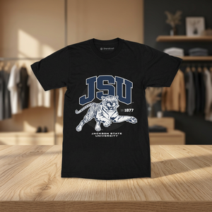T-shirt uni personnalisé pour homme de l'Université d'État de Jackson JSU, 100 % coton, imprimé en sérigraphie, style streetwear, OEM - Product Image 3