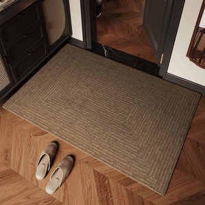 Tapis de sol en velours bouclé Xinjiahui, marron, lignes minimalistes, lavable à l'eau, style moderne, entrée, salon, chambre, balcon - Product Image 1