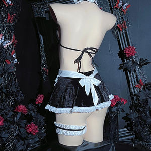 Ensemble de lingerie érotique 5 pièces pour femme, style babydoll, avec tablier à volants, pour cosplay de femme de chambre, lingerie intime sexy, costume de femme de chambre française - Product Image 2