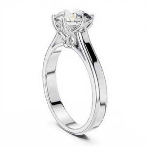 Anillo de Compromiso Clásico de Oro Sólido con Diamante Redondo Cultivado en Laboratorio, Solitario de 6 Puntas - Product Image 1