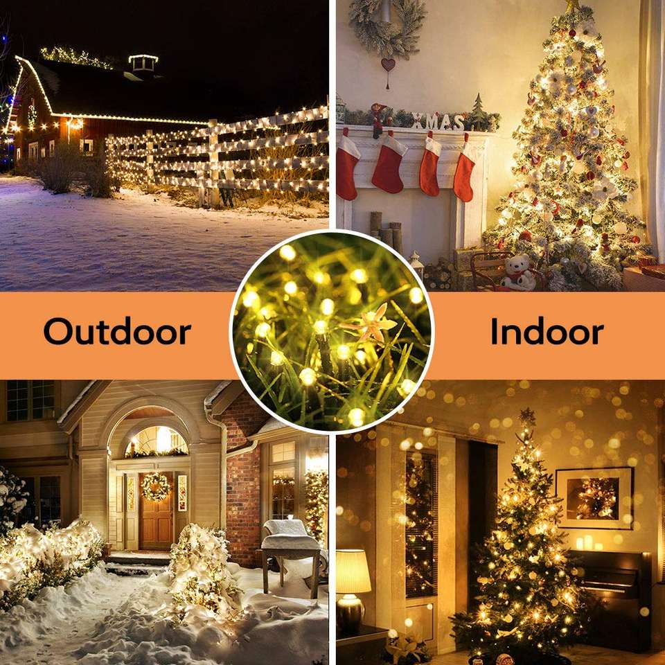Solar Powered Warm White LED Fairy String Lights Outdoor Christmas ...