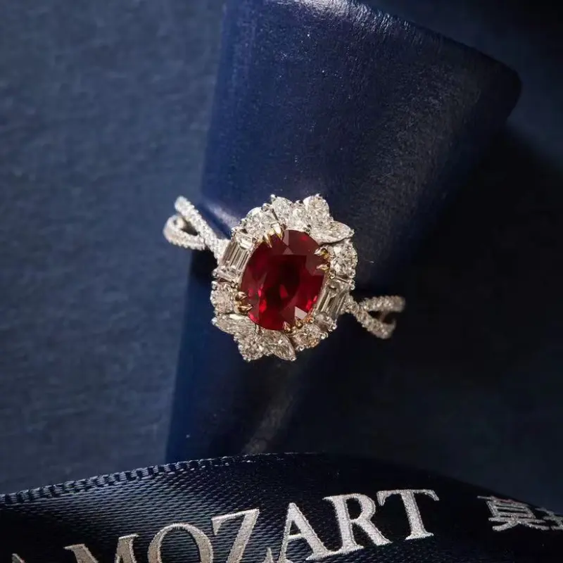 Moda 3-Carat Red Diamond Ring Para As Mulheres Fine Jewelry Anéis Abertos Grandes Anéis De Dedo