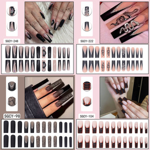 Prezzo di fabbrica all'ingrosso 24 pezzi ABS <span class=keywords><strong>unghie</strong></span> finte ragnatela nero <span class=keywords><strong>mandorla</strong></span> stampa sulle <span class=keywords><strong>unghie</strong></span> con scatola di imballaggio File per <span class=keywords><strong>unghie</strong></span> - Product Image 2