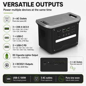 Station d'alimentation portable LiFePO4 1920Wh 2000W à coque métallique avec recharge sans fil pour camping haute puissance - Fournisseur - Product Image 2