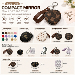 Espejo de Bolsillo de Doble Cara para Viaje, Espejo de Maquillaje Compacto Portátil de Cuero PU con Llavero y Correa para Muñeca, Proveedor OEM ODM Personalizado - Product Image 5