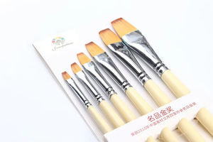 Juego de Pinceles de Nailon Dorados de Cabeza Redonda y Plana para Artistas, 6 Piezas, Mango de Madera, Pinceles para Pintura Acrílica y al Óleo - Product Image 5