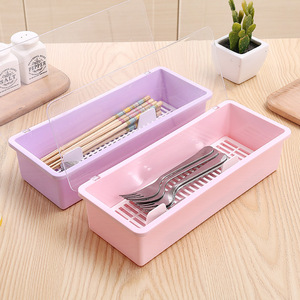 Draining Cutlery Storage Box With Lid Plastic Chopstick Holder Kitchen Organizing Rack Square Shape Dustproof Multipurpose M - Product Image 4