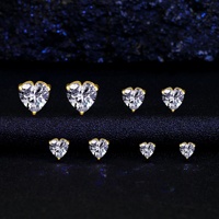 Ensemble de 4 paires de boucles d'oreilles clous en argent plaqué or 18 carats sans plomb ni nickel, avec zircone cubique AAA, motif cœur, bijoux tendance personnalisés pour soirée