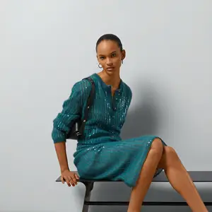 YT Mohair Silk Blend Cardigan Women's Sequin Gradient Knit Cardigan