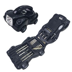 Ensemble d'outils en acier écologique de 23 pièces en forme de voiture, avec étui rigide, lampe torche, lampe de poche, pour usage domestique, cadeau promotionnel créatif OEM - Product Image 1