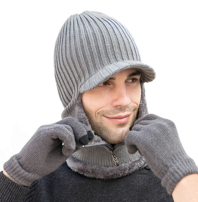 Комплект утепленных шарфов для лыж, вязаный пуловер, шапка, перчатки, мужской костюм, Зимняя Теплая эластичная Повседневная шапка для улицы