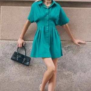 Vestido Camisero Mini Bohemio 100% Lino, Ecológico y Lavable, Diseño Tejido con Patrón Sólido, Cintura Elástica y Transpirable - Product Image 3