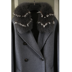 Cappotto Invernale da <span class=keywords><strong>Donna</strong></span> in Cashmere e Lana a Doppia Faccia con Vera Pelliccia di Volpe, Lussuoso Cappotto di Media Lunghezza - Product Image 2