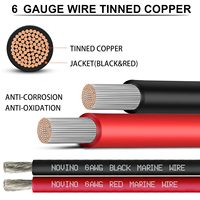 Câble électrique en cuivre étamé noir rouge de 20 pieds, fil de qualité marine de calibre 6 pour panneau solaire de bateau, remorque de camping-car automobile 6 AWG