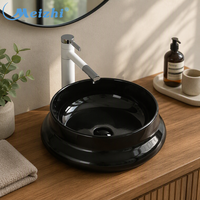 Lavabo vasque rond noir brillant à poser sur comptoir pour salle de bain, couleur noire