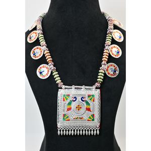 Plaster Hamel Vintage Necklace with Crystal Rhinestone Chain Floral Pendant Women's Wedding & Religious Ceremony Jewelry - Product Image 1