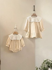 Nouvelle collection Printemps 2026 : Combinaison coréenne pour bébé avec grand col en dentelle et manches bouffantes, vêtements pour nourrissons à manches longues - Product Image 5