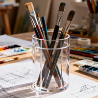 Support de rangement pour stylos en acrylique transparent de haute qualité, poli, pour bureau, rond, en acrylique transparent, vente en gros