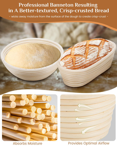 Bread Proofing Basket <b>Set</b> 9 Inch Round and 10 Inch Oval Banneton Bowl with Sourdough Bread Making Tools Kit - Product Image 2