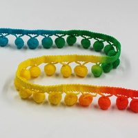 Fournitures en gros de franges à boules colorées de 3 cm, garnitures en dentelle à pompons ombrés pour la couture, l'artisanat et les rideaux