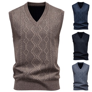 Autumn Winter Warm <strong>Men's</strong> Thick Solid Plain Sleeveless Pullover Knitwear Nice Tank Tops <strong>Mens</strong> V-Neck Knitted Sweater Vest - Product Image 1