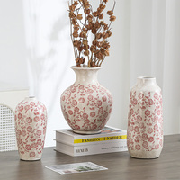 FANGSHENG Vase en céramique de glaçure de logo de fleur rose fabriqué à la main ensemble de 3 Vases en porcelaine de décor de pièce maîtresse de table et de cadeau