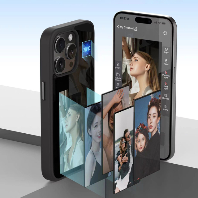 NFC DIY Smart E Ink Screen Display Shockproof Anti-fall Mobile Phone Case for 17 16 15 12 Pro Max Free-Change Photo