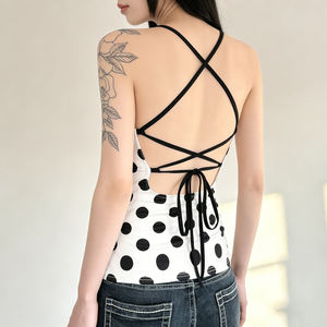 Sweet Girl Polka Dot Halter Tie Cami <b>Top</b> <b>Cross</b> Backless Design Sexy Sleeveless Summer Beachwear <b>Top</b> - Product Image 6