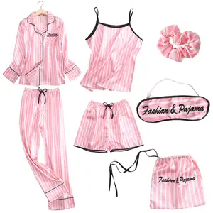 Оптовая продажа, дешевая Пижама, атласная ткань, 7 шт., пижама для женщин