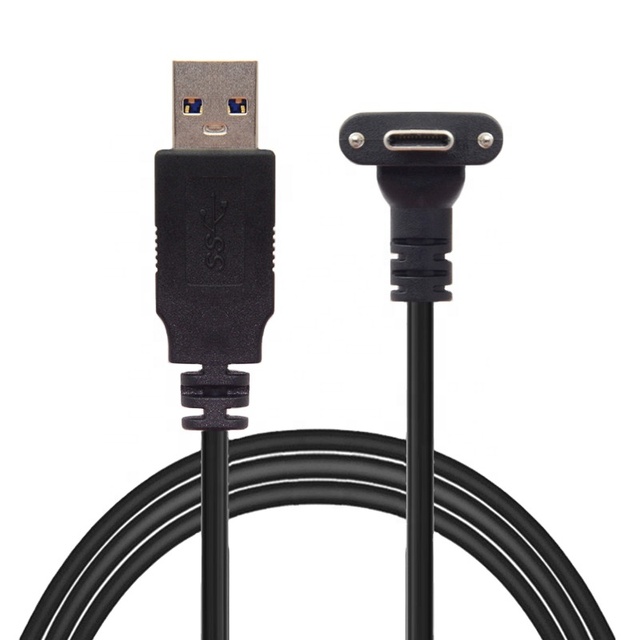 USB 3.1 Type-C Dual Screw Locking Panel Mount to Standard USB3.0 Data Cable 5Gbps 90 Degree Video Cable for Camera