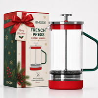 Regalo Corporativo Navideño, Cafetera de 34 oz, Logotipo Personalizado, Vidrio de Borosilicato, Émbolo de Acero Inoxidable, Base de Silicona Antideslizante