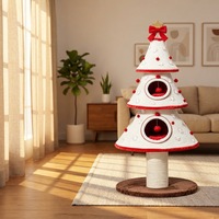 Arbre à chat moderne de luxe pour Noël, tour d'escalade intérieure pour chat, griffoir en peluche, maison pour chat avec jouet, matériau sisal, 4 niveaux, en carton