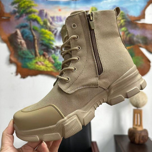 Bottes de sécurité pour hommes, chaussures de travail à talon moyen, à fermeture éclair, respirantes, antidérapantes, résistantes à l'usure, pour l'entraînement en plein air, kaki foncé - Product Image 1