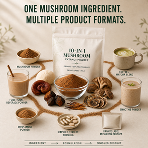 Mélange de 10 champignons biologiques en <span class=keywords><strong>poudre</strong></span> (Crinière de <span class=keywords><strong>lion</strong></span>, Reishi, Cordyceps, Chaga) 100% corps de champignon fruité, Marque privée, Vente en gros en vrac - Product Image 3