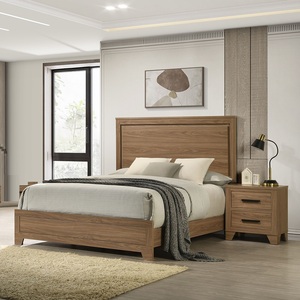 Walnut Chestnut 3pc Queen Bed Set With 2 Nightstands <b>Panel</b> <b>Headboard</b> Wooden Transitional Bedroom Furniture - Product Image 4