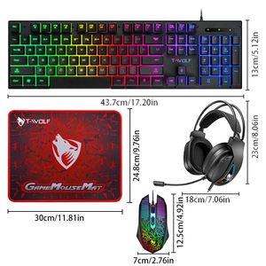 Ensemble de jeu filaire RGB T-WOLF TF400 4 en 1, <span class=keywords><strong>clavier</strong></span> rétroéclairé 104 touches, <span class=keywords><strong>souris</strong></span> de jeu au design craquelé, <span class=keywords><strong>casque</strong></span>, tapis de <span class=keywords><strong>souris</strong></span> pour PC - Product Image 4