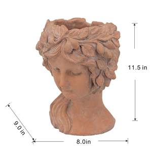 Maceta con Forma de Busto Estilo Griego, Material de Cemento, Maceta para Interiores y Exteriores para Decoración del Hogar y Jardín, Marrón, 8x9x11.5 Pulgadas - Product Image 5
