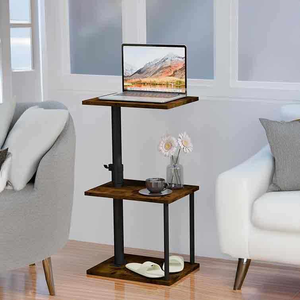 Table basse moderne en forme de C, pivotante à 360°, hauteur réglable, plateau en métal et <span class=keywords><strong>bois</strong></span>, table d'appoint pour salon, chambre, location - Product Image 2