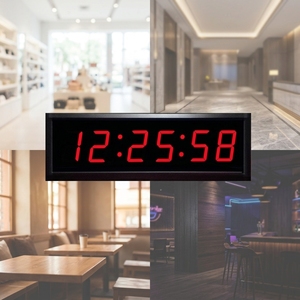 Horloge murale numérique LED grand format ZX 4 pouces à 6 chiffres, double affichage, pour café, bar, magasin, affichage de l'heure électrique - Product Image 1