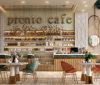 Décoration intérieure moderne pour café, mobilier, tables, chaises, comptoir, solution complète pour la conception de café et de pâtisserie