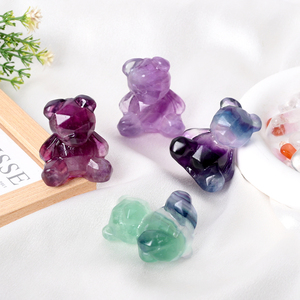 Vente en gros de sculptures d'animaux en cristal naturel mignonnes de 5 cm, ours en fluorite colorée pour cadeaux - Product Image 2