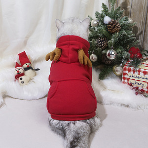 Christmas Reindeer Hoodie Red Pet Dog Cat <b>Costume</b> Cute Animal Design Polyester Material <b>Transformation</b> <b>Costume</b> - Product Image 1