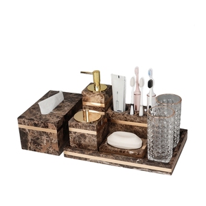 NANWEI Design di lusso quadrato di <span class=keywords><strong>marmo</strong></span> sapone Dispenser 4pc <span class=keywords><strong>Set</strong></span> da <span class=keywords><strong>bagno</strong></span> per spazzole - Product Image 3