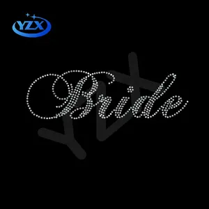 YZX Gold Supplier High Quality Top selling Bling Hotfix Custom Rhinestone Letter Bride Heat Transfer Design Iron On T-shirt