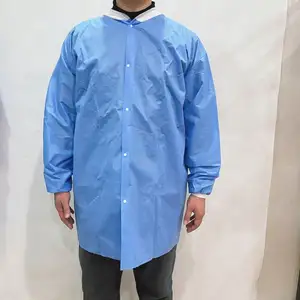 Blouse de laboratoire 45g blouse de laboratoire SMS bleue avec bouton sans poche XL une pièce vendre porter en laboratoire/hôpital/usine