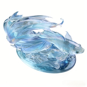 Sculpture en résine transparente personnalisable BZY, décoration d'intérieur, ornement de bureau, cadeau de pendaison de crémaillère, artisanat poisson bleu - Product Image 2