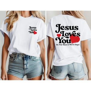 Camiseta FOXA Jesus Loves You para mujer, camiseta cristiana 100% algodón, camiseta inspiradora de fe religiosa - Product Image 5