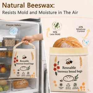 Sacs à pain réutilisables en cire d'abeille pour la cuisson du pain au levain XL – Écologiques, compatibles congélateur, pour garder le pain fait maison frais – Sac de conservation alimentaire - Product Image 2